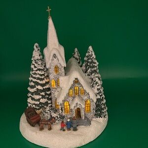 Thomas Kinkade “Winter At Mountain Chapel” Teleflora Village Lighted Works
